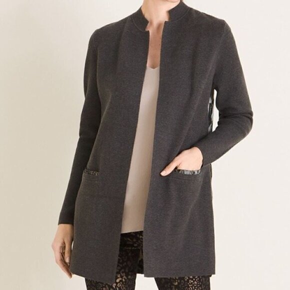 Chico's Sweaters - Chico's Animal-Detail Woven-Back Cardigan Sweater - sz L